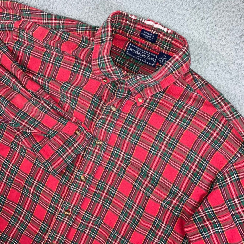 VTG 90s Flannel Shirt‎ Men XL Long Red Tartan Plaid L/S Skater Grunge Lumberjack